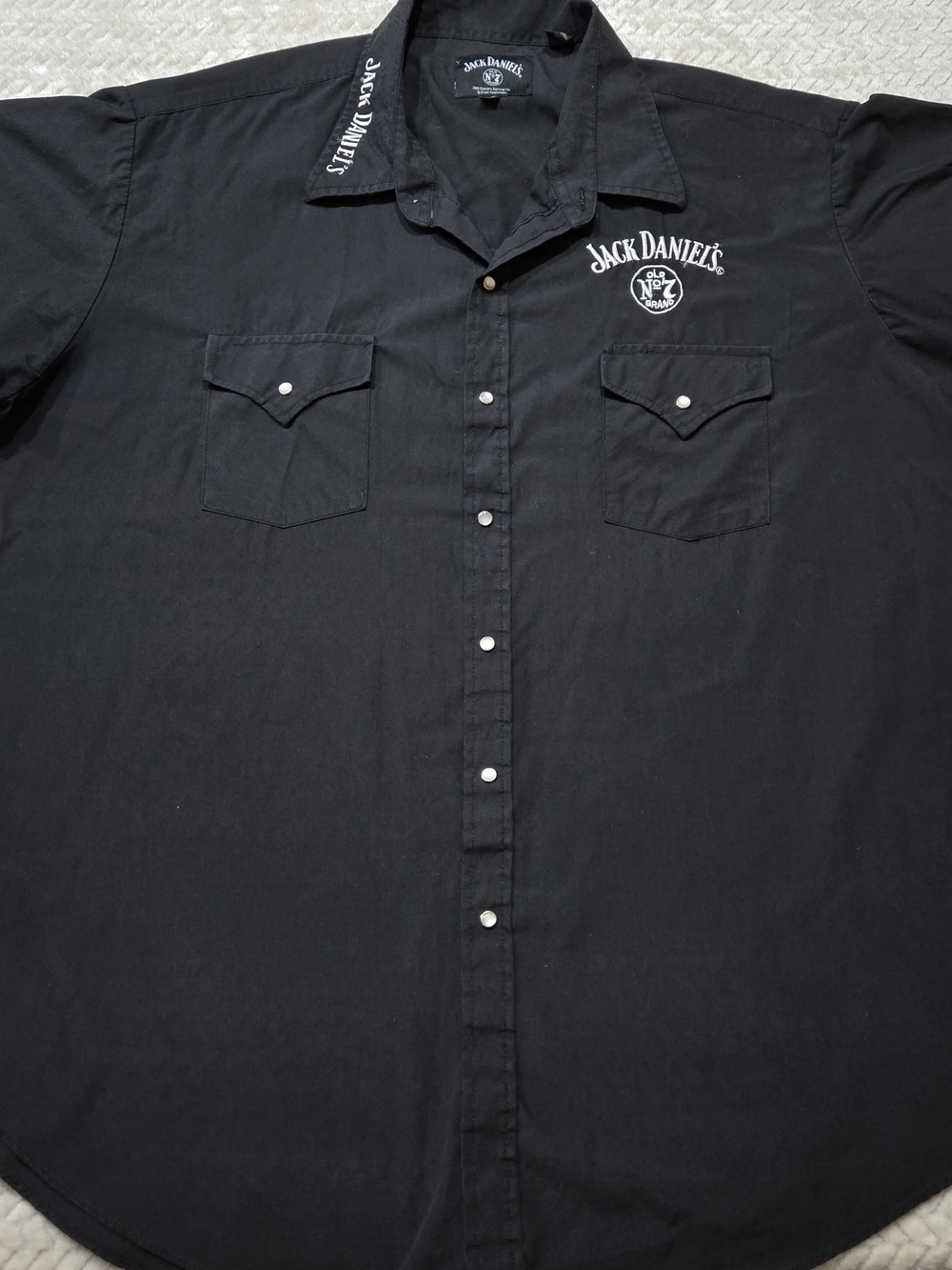 Jack Daniels Shirt Mens XXL Pearl Snap Short Sleeve Solid Black Western